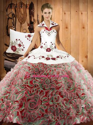 Elegant Multi-color 15 Quinceanera Dress Halter Top Sleeveless Sweep Train Lace Up
