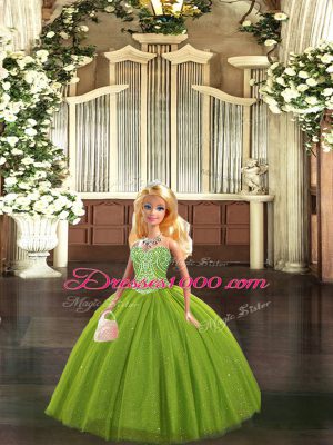 Olive Green Ball Gowns Sweetheart Sleeveless Tulle Floor Length Lace Up Beading Sweet 16 Quinceanera Dress