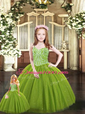 Olive Green Ball Gowns Sweetheart Sleeveless Tulle Floor Length Lace Up Beading Sweet 16 Quinceanera Dress