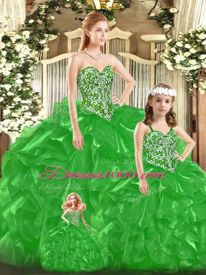 Floor Length Ball Gowns Sleeveless Green Sweet 16 Dresses Lace Up