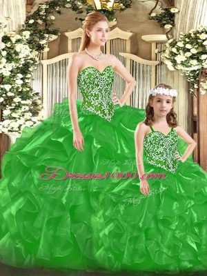 Floor Length Ball Gowns Sleeveless Green Sweet 16 Dresses Lace Up