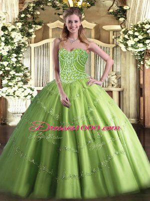 Popular Floor Length Ball Gowns Sleeveless Olive Green Quinceanera Gowns Lace Up