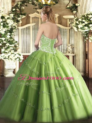 Popular Floor Length Ball Gowns Sleeveless Olive Green Quinceanera Gowns Lace Up