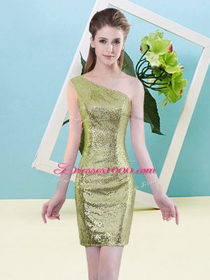 Yellow Green One Shoulder Neckline Sequins Dress for Prom Sleeveless Zipper