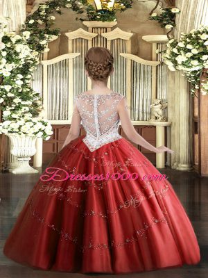 Fashionable Scoop Sleeveless Zipper Evening Gowns Red Tulle