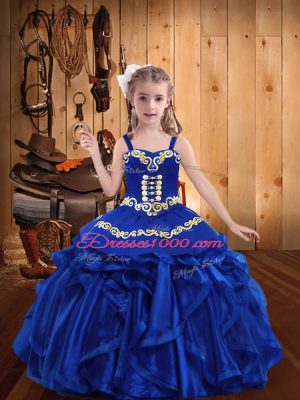 Organza Sleeveless Floor Length Little Girl Pageant Dress and Embroidery and Ruffles