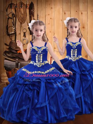 Organza Sleeveless Floor Length Little Girl Pageant Dress and Embroidery and Ruffles