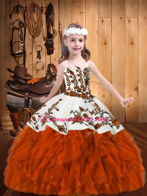 Straps Sleeveless Lace Up Pageant Dresses Rust Red Organza