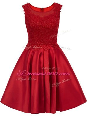 Wine Red A-line Satin Scoop Sleeveless Lace Mini Length Zipper Court Dresses for Sweet 16