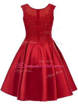 Wine Red A-line Satin Scoop Sleeveless Lace Mini Length Zipper Court Dresses for Sweet 16
