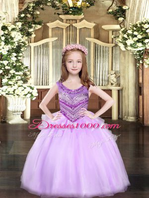 Great Lilac Sleeveless Beading Floor Length Pageant Dresses