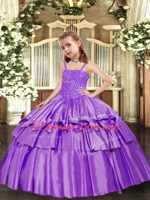 Sleeveless Beading and Ruffled Layers Lace Up Pageant Dress for Girls