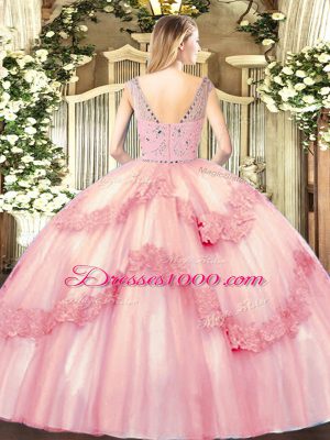 Fancy Lavender Sleeveless Tulle Zipper Sweet 16 Quinceanera Dress for Military Ball and Sweet 16 and Quinceanera