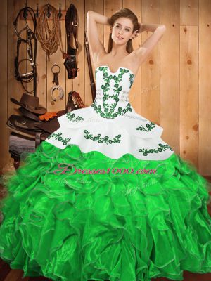 On Sale Green Lace Up Quinceanera Gowns Embroidery and Ruffles Sleeveless Floor Length