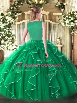 Scoop Sleeveless Sweet 16 Dresses Floor Length Beading and Ruffles Fuchsia Organza