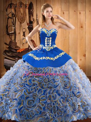 Sleeveless Sweep Train Embroidery Lace Up Quinceanera Gowns