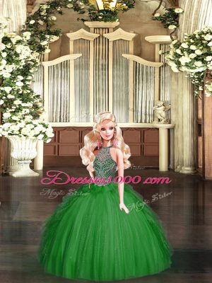 Romantic Floor Length Lace Up Quince Ball Gowns Green for Military Ball and Sweet 16 and Quinceanera with Beading and Ruffles
