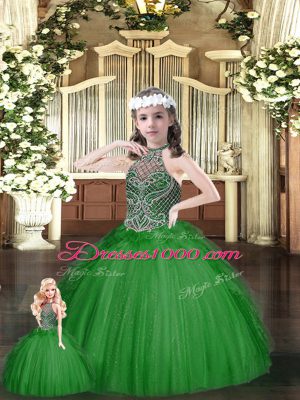 Romantic Floor Length Lace Up Quince Ball Gowns Green for Military Ball and Sweet 16 and Quinceanera with Beading and Ruffles