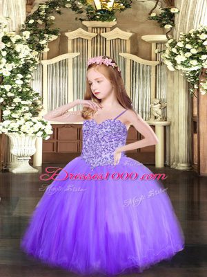 Hot Selling Sleeveless Appliques Lace Up Little Girls Pageant Dress