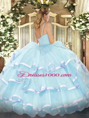 Lilac Zipper Quinceanera Dress Beading and Ruffled Layers Sleeveless Floor Length