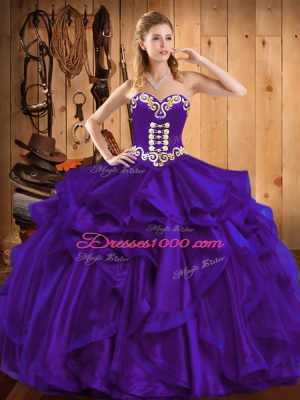 Graceful Purple Sleeveless Organza Lace Up Sweet 16 Dresses for Military Ball and Sweet 16 and Quinceanera