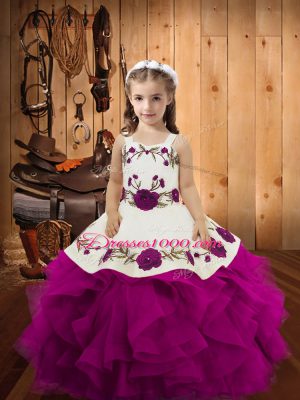 Ball Gowns Evening Gowns Purple Straps Tulle Sleeveless Floor Length Lace Up