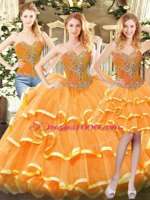Customized Sleeveless Beading and Ruffled Layers Lace Up 15 Quinceanera Dress
