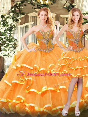 Customized Sleeveless Beading and Ruffled Layers Lace Up 15 Quinceanera Dress