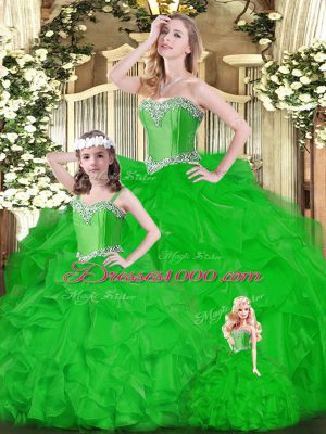 Elegant Green Ball Gowns Ruffles Sweet 16 Dress Lace Up Organza Sleeveless Floor Length