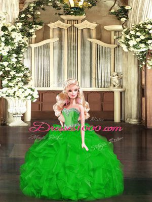 Elegant Green Ball Gowns Ruffles Sweet 16 Dress Lace Up Organza Sleeveless Floor Length