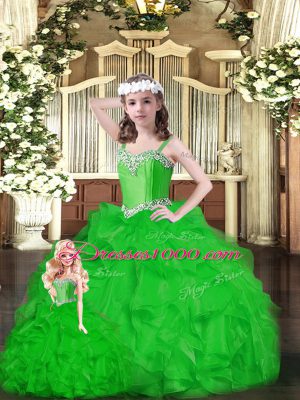 Elegant Green Ball Gowns Ruffles Sweet 16 Dress Lace Up Organza Sleeveless Floor Length