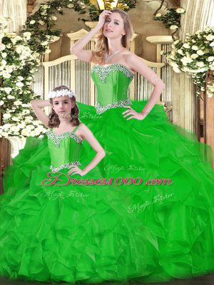 Elegant Green Ball Gowns Ruffles Sweet 16 Dress Lace Up Organza Sleeveless Floor Length