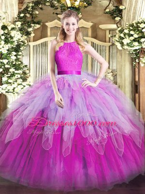 Colorful Multi-color Sleeveless Ruffles Floor Length Ball Gown Prom Dress