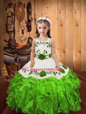 Hot Selling Sleeveless Lace Up Floor Length Embroidery and Ruffles Kids Formal Wear