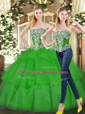 Hot Selling Ball Gowns Sweet 16 Dresses Green Strapless Tulle Sleeveless Floor Length Lace Up