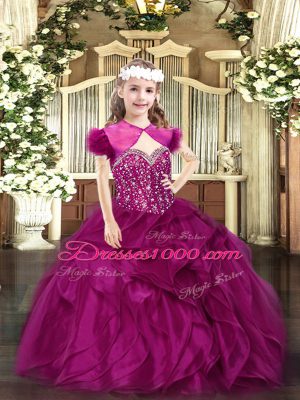 Fashion Sleeveless Beading and Ruffles Lace Up Little Girls Pageant Dress