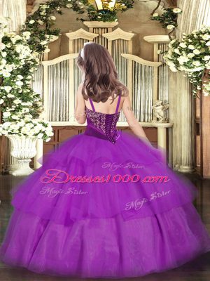 Unique Floor Length Ball Gowns Sleeveless Royal Blue Little Girl Pageant Dress Lace Up