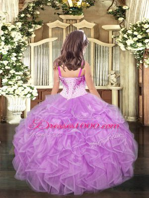 Fancy Straps Sleeveless Organza Pageant Dress for Teens Beading and Ruffles Lace Up