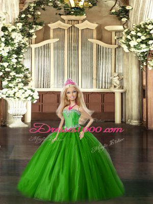 Sweetheart Sleeveless Quince Ball Gowns Floor Length Beading Green Tulle