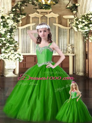 Sweetheart Sleeveless Quince Ball Gowns Floor Length Beading Green Tulle