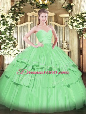 Top Selling Apple Green Sweetheart Neckline Beading and Ruffled Layers Vestidos de Quinceanera Sleeveless Lace Up