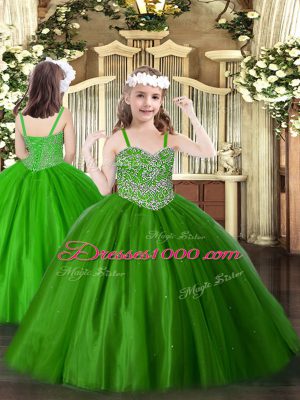 Popular Floor Length Green Pageant Dress Toddler Straps Sleeveless Lace Up
