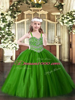 Popular Floor Length Green Pageant Dress Toddler Straps Sleeveless Lace Up
