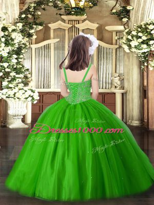 Popular Floor Length Green Pageant Dress Toddler Straps Sleeveless Lace Up