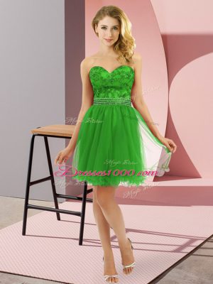 Green Zipper Sweetheart Beading Prom Dresses Tulle Sleeveless