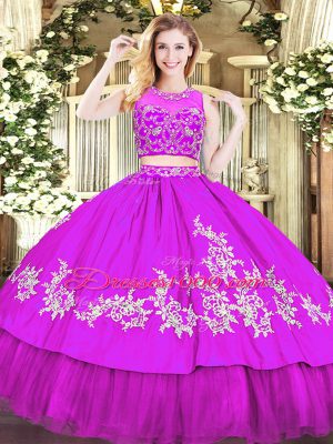 Pretty Beading and Appliques Sweet 16 Dress Red Zipper Sleeveless Floor Length