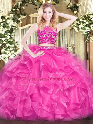 Top Selling Sleeveless Zipper Floor Length Beading and Ruffles Quinceanera Gown