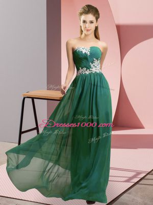 Dark Green Empire Sweetheart Sleeveless Chiffon Floor Length Zipper Appliques Prom Dress
