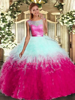 Fantastic Tulle Scoop Sleeveless Backless Beading and Ruffles Sweet 16 Dresses in Multi-color