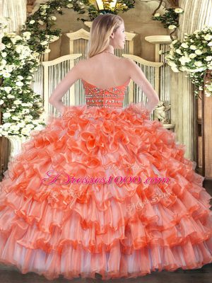 Hot Pink Tulle Zipper Quince Ball Gowns Sleeveless Floor Length Beading and Ruffled Layers